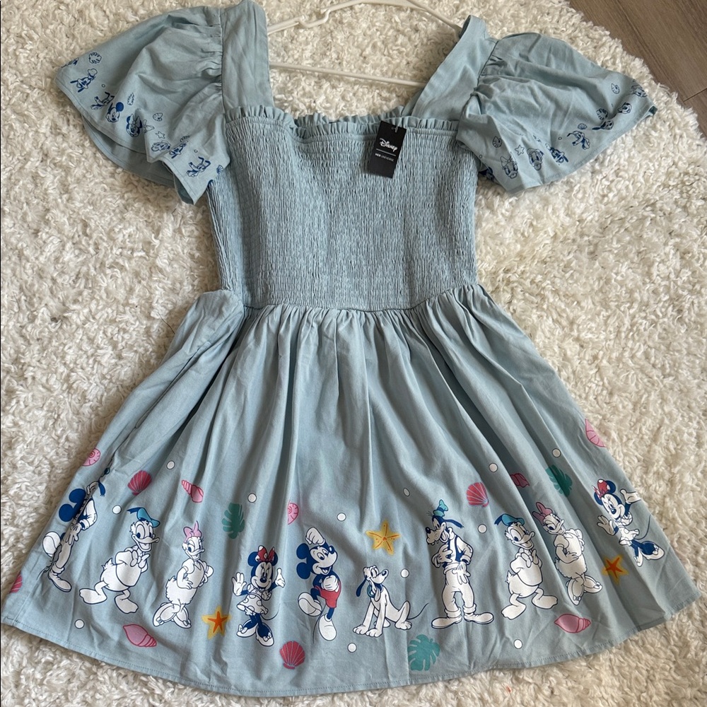Her Universe Light Blue Dress with Disney Beach Characters